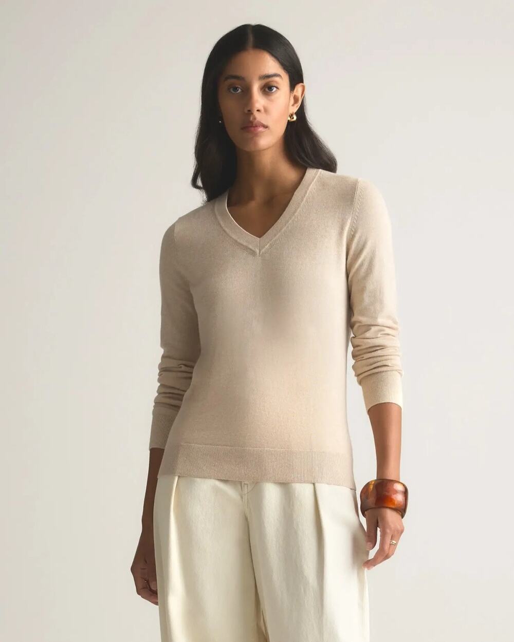 Quince Lightweight Cotton Cashmere Oatmeal Sweater XL